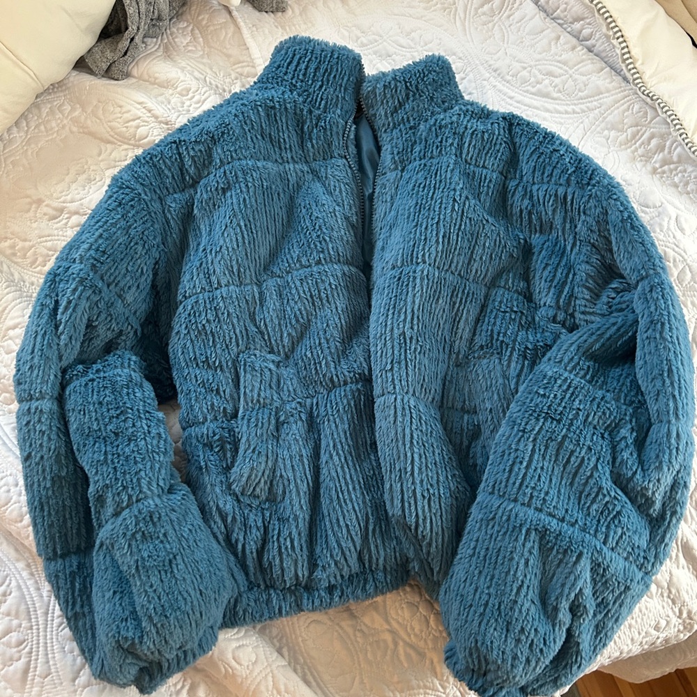 Blue fuzzy coat